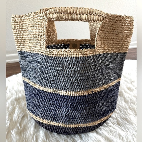 Mar Y Sol Camden Raffia Carryall Tote - Ombre Stripes Three Colors Bag Basket - Picture 2 of 9